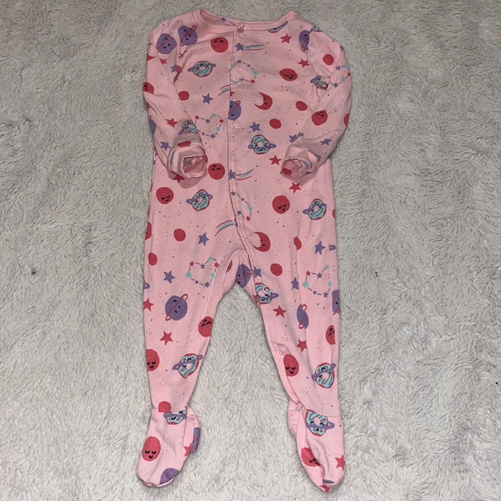 joe fresh pink space print button up footie/ sleeper baby girl clothing